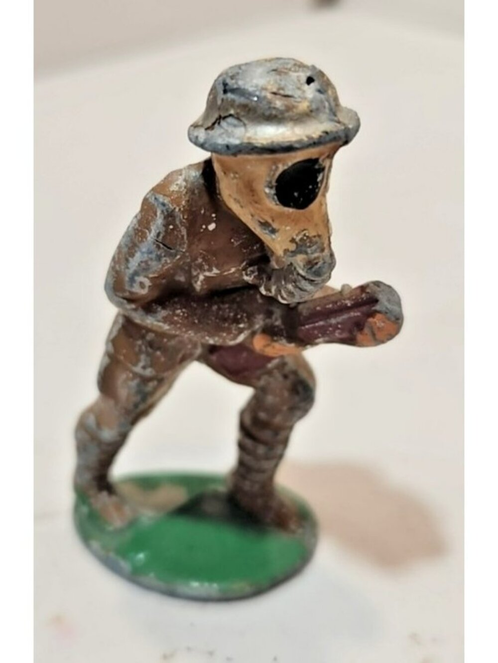 Vintage Manoil Metal Toy Soldier WWI With Gas Mask 2.5" Tall